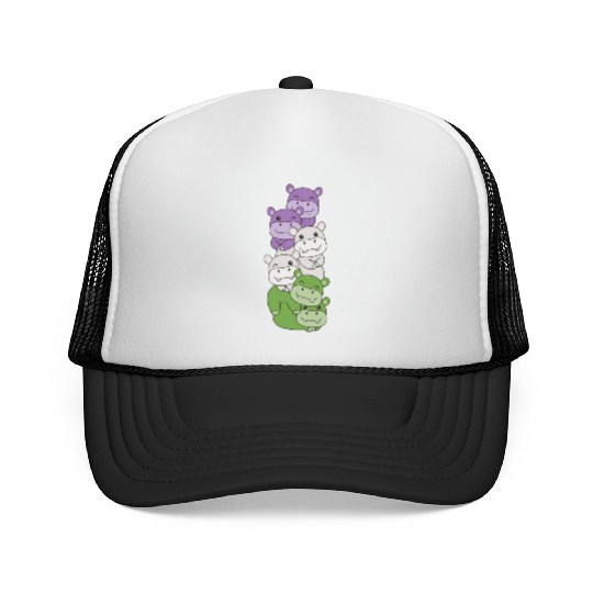 Genderqueer Flag Pride Lgbtq Cute Hippo Trucker Caps