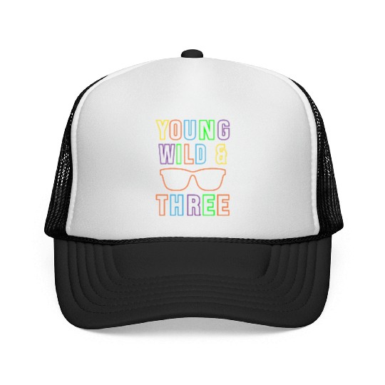 Young Wild & Three Kids 3rd Birthday Boy Trucker Caps