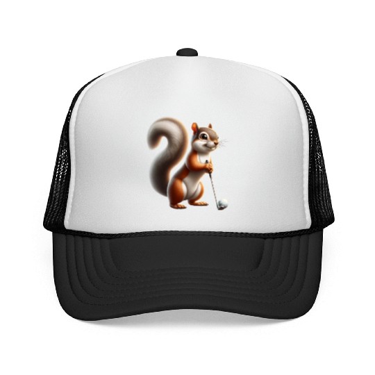 Golf Player Squirrel Animal Lover Design Trucker Caps