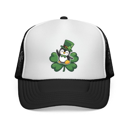 St. Patrick's Day Penguin: Cute Cartoon Design Trucker Caps