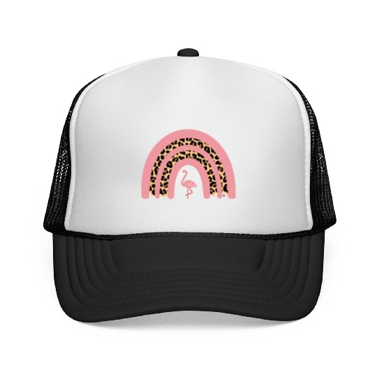 Pink Leopard Rainbow with Flamingo Trucker Caps