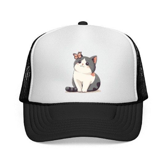 Cute Kawaii Cat and Butterfly Trucker Caps