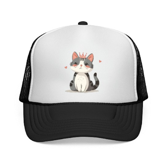 Kawaii Cat Queen and Hearts Trucker Caps