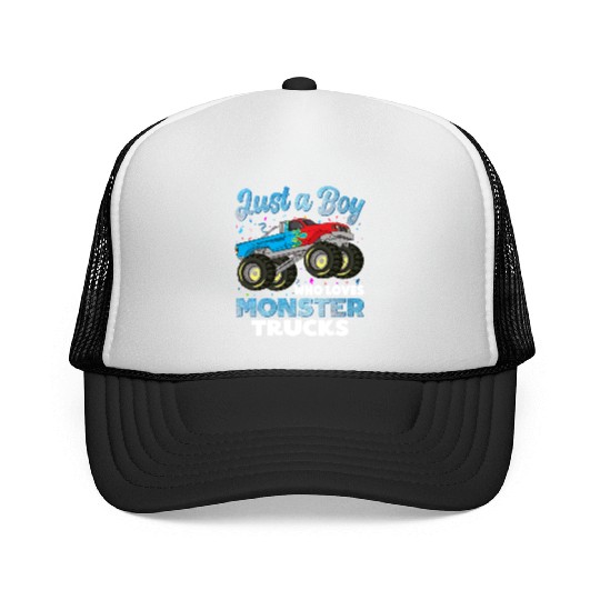Just A Boy Who Loves Monster Trucks Toddler Kids Trucker Caps