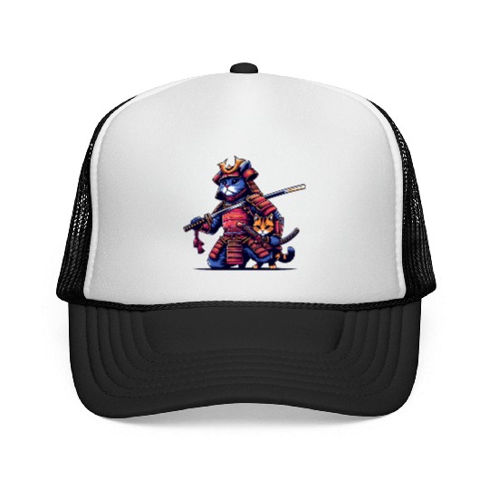 Light Samurai Cat Trucker Caps