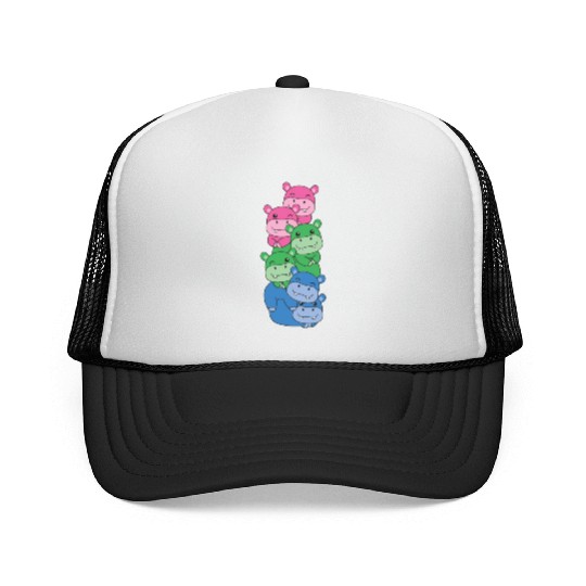 Polysexual Flag Pride Lgbtq Cute Hippo Trucker Caps