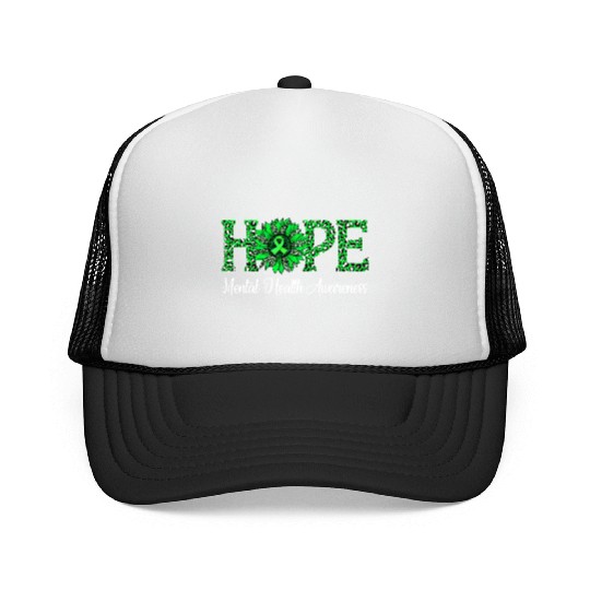 Sunflower Hope Mental Health Awareness Green Trucker Caps