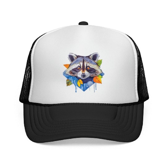 Autumn Raccoon: A Watercolor Wilderness Trucker Caps