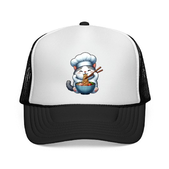 Kawaii Anime Whimsical Cat Japanese Ramen Noodles Trucker Caps