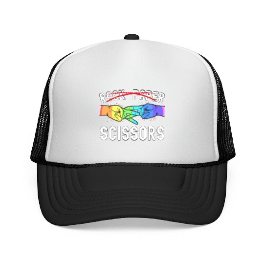 Lesbian Pride Rock Paper Scissors Funny LGBTQ Trucker Caps