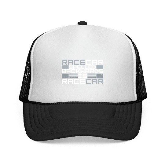Funny Racecar Spelled Backwards Is Race Car Driver Trucker Caps