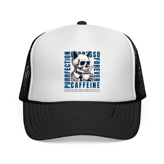 Cat Skull Caffeine Connoisseur - Eternal Coffee Trucker Caps