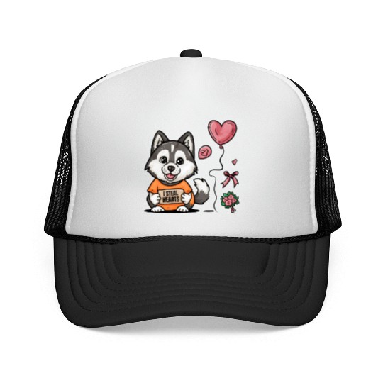 I STEAL HEARTS Cute Husky Trucker Caps