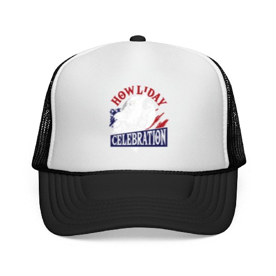 Wolf 4th of July American Flag Howling Wolves Trucker Caps