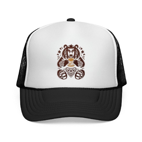 Cute Grizzly with Hamburger, Brown Trucker Caps