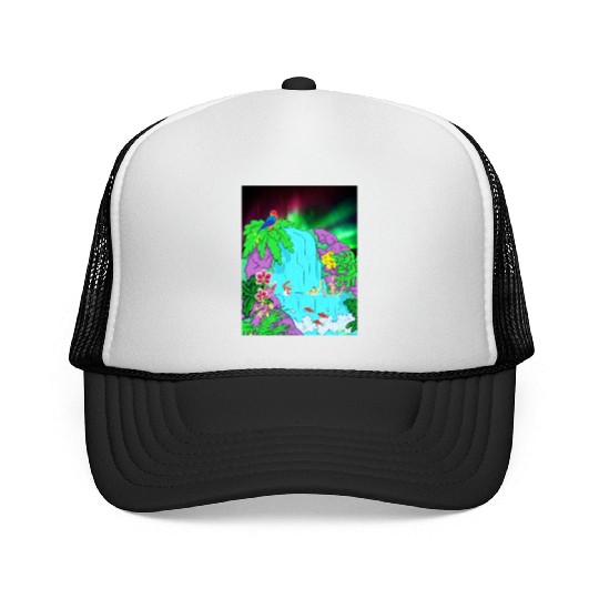 Northern Lights Waterfall Serenity with Swimmers Trucker Caps