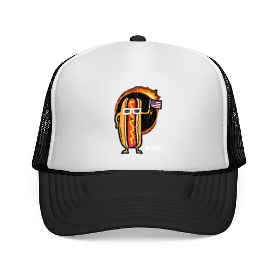 Solar Eclipse Hotdog US Flag 4 08 24 Men Boys Kids Trucker Caps