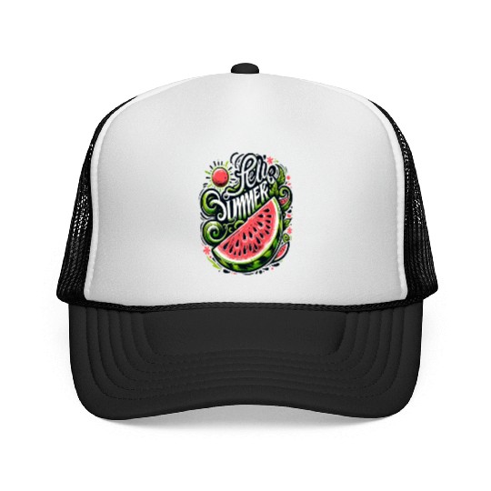 Happy Summer Greeting With Watermelon Trucker Caps