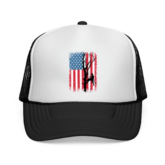 American Flag Arborist Gift For Men Cool Tree Love Trucker Caps