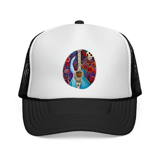 Blue Electric Guitar, Skull and Roses Trucker Caps