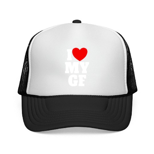 I Love My GF Red Heart Matching Couple Girlfriend Trucker Caps