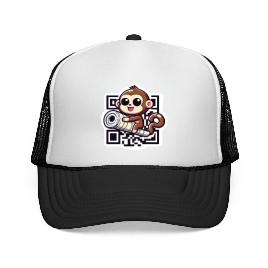 Curious Monkey with QR Code Trucker Caps
