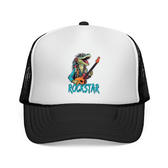 Rockstar Reptile Musician with Electric Guitar Trucker Caps
