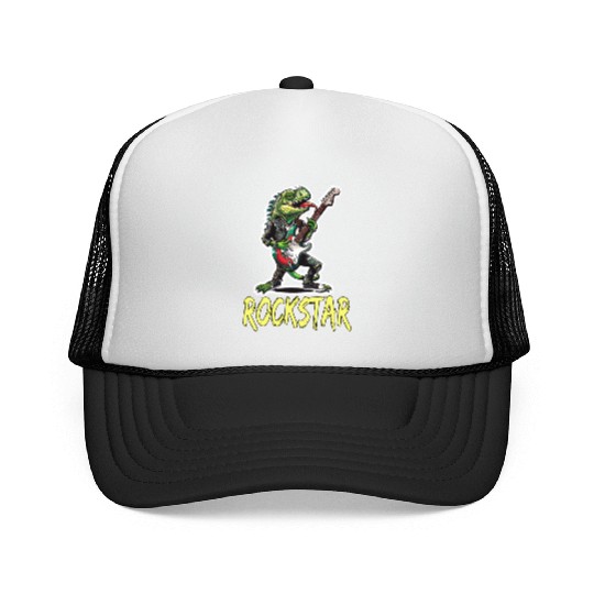 Rockstar Reptile Musician with Electric Guitar Trucker Caps