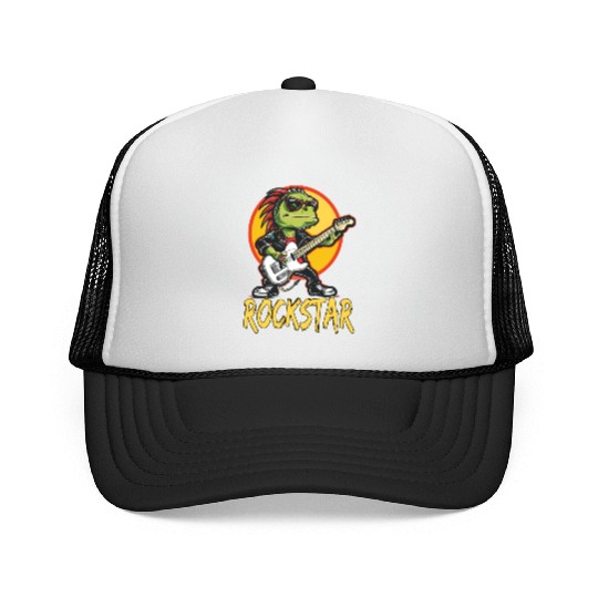 Rockstar Reptile Musician with Electric Guitar Trucker Caps