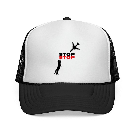 Funny Hilarious Cat Kitty Stop Airplane In Mid Air Trucker Caps