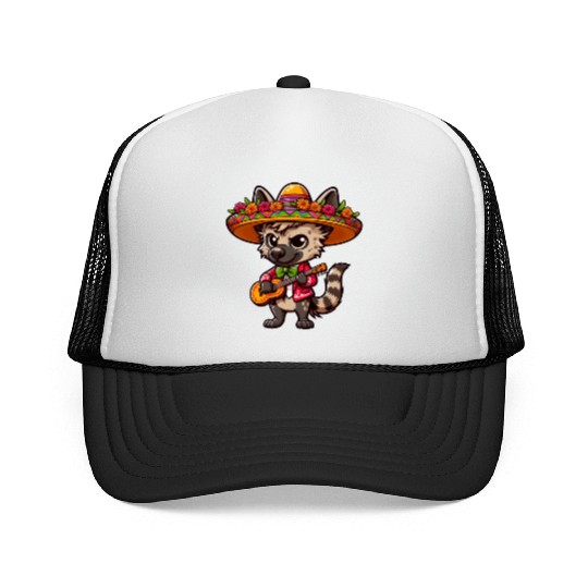 Cinco de Mayo Hyena Mariachi Guitar Trucker Caps