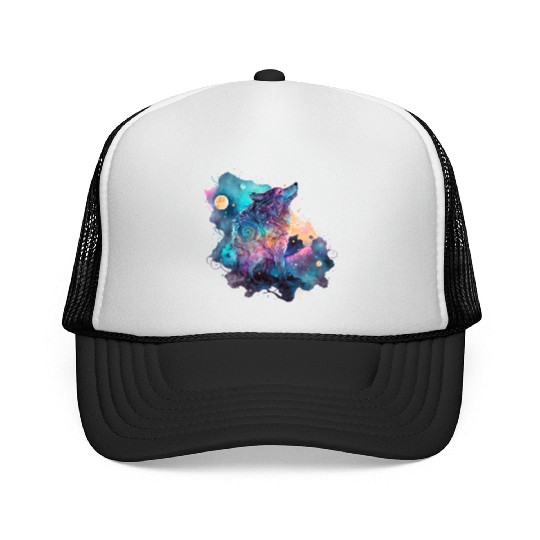 Wolf Print, Cosmic Wolves, Animal Print, Cosmos Trucker Caps