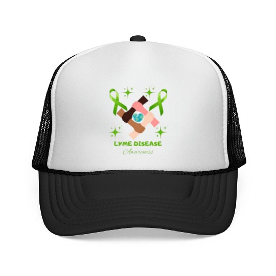 Lime Green Ribbon Lyme Disease Awareness Trucker Caps
