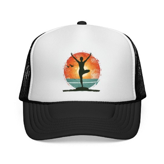 Sunset Yoga Silhouette Peaceful Scene Trucker Caps