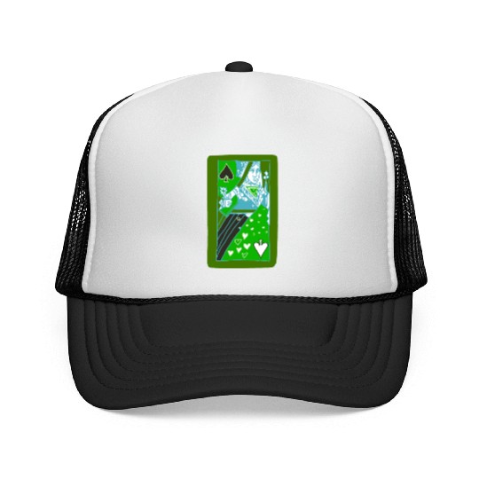 Green Queen of Spades Playing Card Trucker Caps