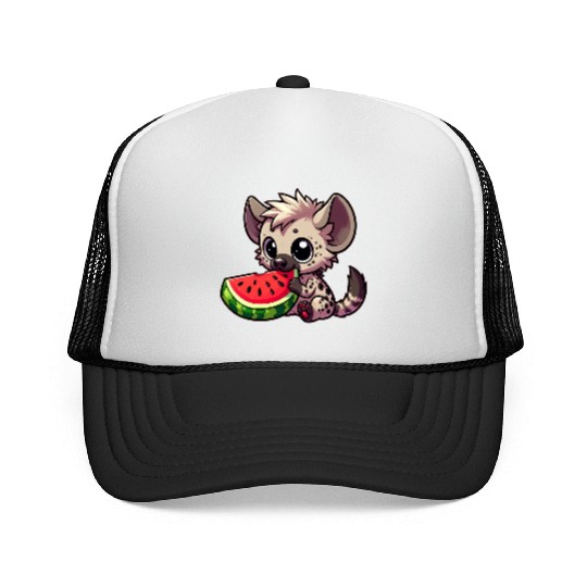 Hyena with Watermelon Summer Fruit Trucker Caps