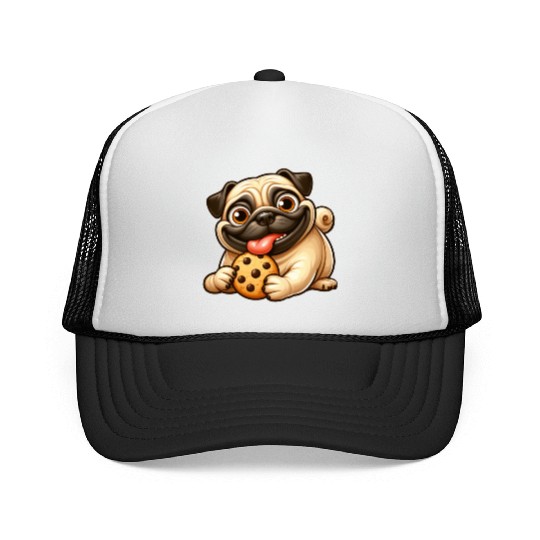 Pug with Cookie Sweet Dessert Trucker Caps