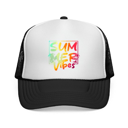 Summer Vibes Colorful Palm Retro Summer Trucker Caps