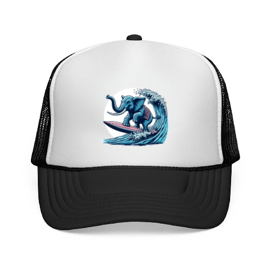 Surfing elephant Trucker Caps