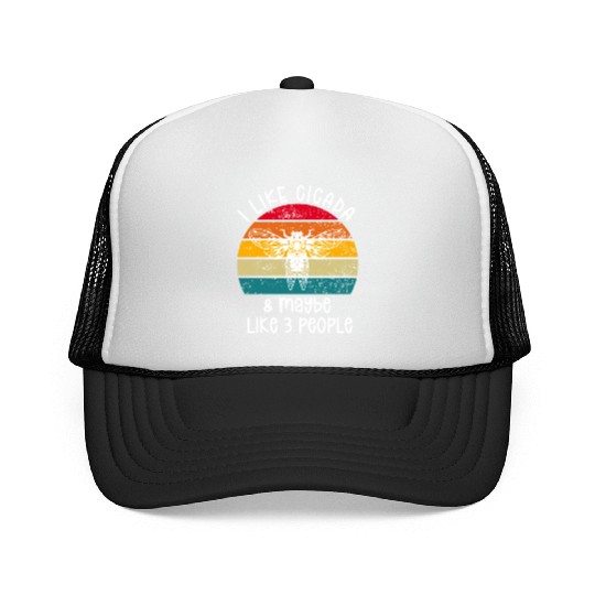 I Like Cicada & Maybe Like 3 People, Retro Sunset Trucker Caps
