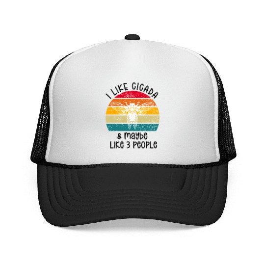 I Like Cicada & Maybe Like 3 People, Retro Sunset Trucker Caps