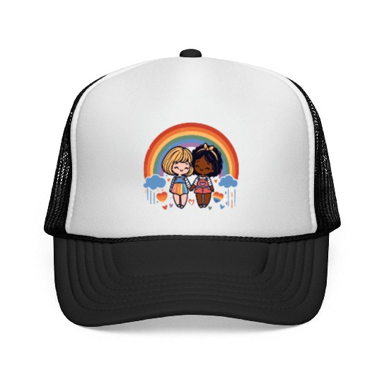 Cute Lesbian Sapphic Whitey Melanin Rainbow Pride Trucker Caps