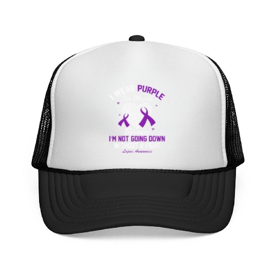 I Wear Purple For Myself Lupus Awareness Heart Trucker Caps
