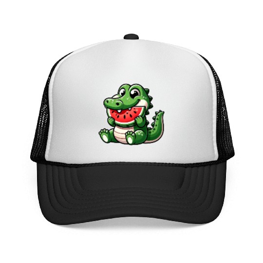 Crocodile With Watermelon Fruity Cute Trucker Caps