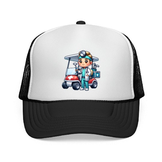 Cute golfer doctor standing Trucker Caps