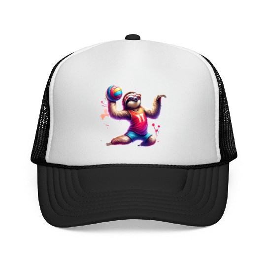 Cool Sloth Volleyball Player Design Trucker Caps
