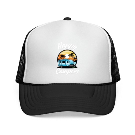 Funny Camping Hiking Lover Present Happy Camper Trucker Caps