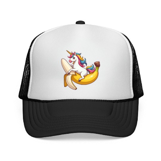 Unicorn on banana Trucker Caps