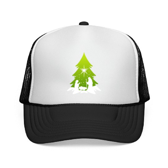 Christmas Tree Nativity Scene Artist Trucker Caps