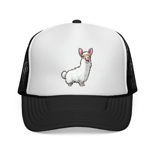 Smiling Llama With Bunny Ears Trucker Caps